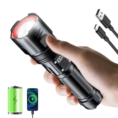 Afbeelding van Siuyiu Zaklampen met hoge helderheid, oplaadbare zaklamp digitale vermogensweergave, tactische zoombaar, 5 modi voor kamperen, noodgevallen