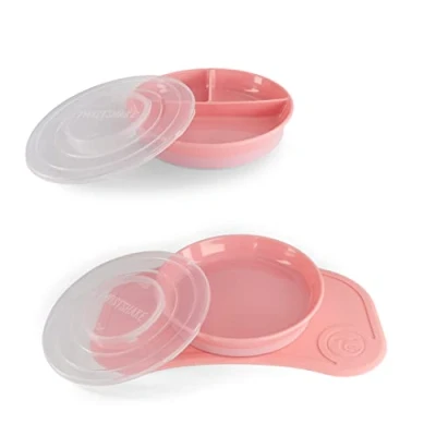 Afbeelding van Twistshake Baby Servies Set Mini + Gedeeld Bord Zuigbord Placemat (31x17cm) BPA Vrij Voedings Training Roos