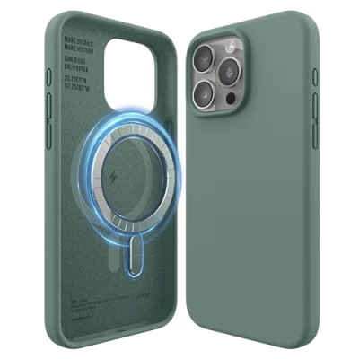Afbeelding van elago Magnetische Silicone Hoesje Compatibel met iPhone 15 Pro Max Case, MagSafe Alle Accessoires, Ingebouwde Magneten, Premie Siliconen [5 Laags Structuur] (Middernachtgroen)