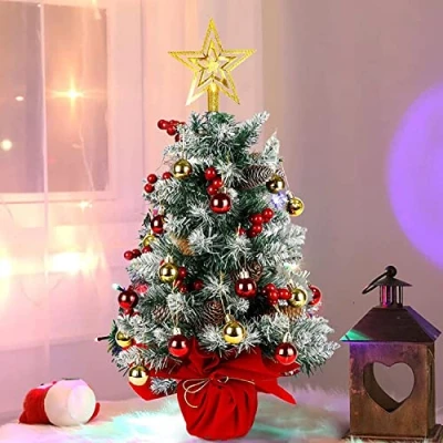 Afbeelding van KAHEIGN Mini kerstboom, 60 cm kunstmatige kerstboom tafelblad dennenboom ingepot kleine met kerstbal rode bessen dennenappel ster voor kerst thuis kantoor tafeldecoraties