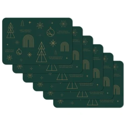 Afbeelding van Venilia Placemat Happy Holidays, mosgroen Christmas Kerstmis, set van 6, 45 cm x 30 cm, afwasbaar, tafelbescherming, vuil en waterafstotend, geschikt voor levensmiddelen