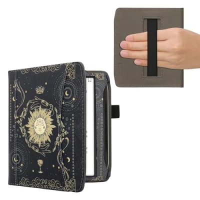 Afbeelding van kwmobile flip cover compatibel met Pocketbook Era/Era Color Hoes handgreep en voorvak voor e reader Book case in donkerblauw/geel/zwart Tarotkaart