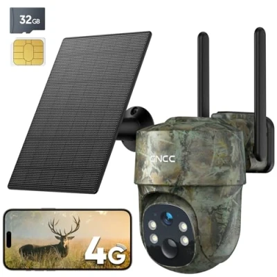 Afbeelding van GNCC 4G LTE wildcamera met simkaart en 32 GB SD kaart, 2K op zonne energie, mobiele telefoon overdracht, app bewegingsmelder, nachtzicht, 300 MB di Dati Gratuiti, IP65 waterdicht,