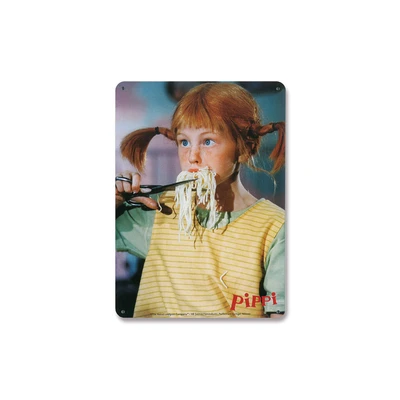 Afbeelding van Logoshirt® Pippi lange kous I spaghetti metalen bord retro DIN A5