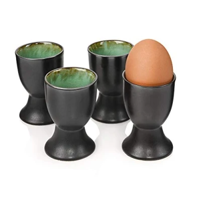 Afbeelding van Palm Beach eierbakjes van aardewerk, 4 delige set, eierbakjes, ontbijt, modern en uniek design