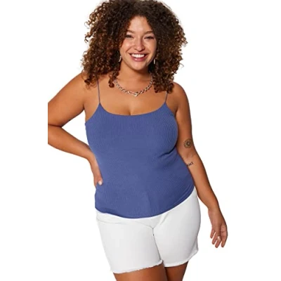 Afbeelding van Trendyol Zwarte Spaghettibandjes Cropped Geribbelde Gebreide Blouse In Grote Maten Tbbss23Af00013