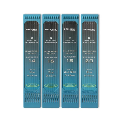 Afbeelding van Drennan Onderlijnen Silverfish Pellet Barbless (15cm) Maat : haak 14 0.13mm