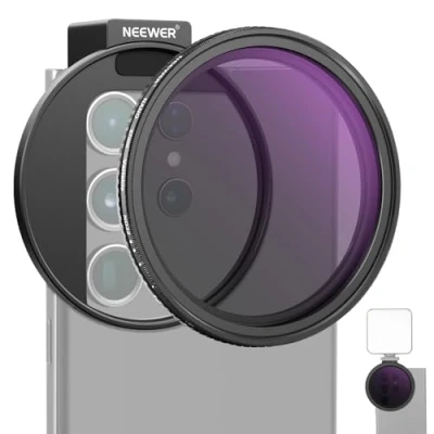 Afbeelding van NEEWER 67 mm Clip On variabele ND2 ND32 telefoonlensfilterkit, telefoonclip met schroefdraadadapterring/koude schoen/vergrendelknop, HD ND filter voor iPhone 15 Pro Max 14 13 Galaxy S22 S23