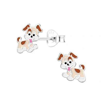 Afbeelding van Zilveren speelse puppy oorstekers oorbellen Meisje Zilver hond oorknopjes Zilverana Sterling 925 Silver