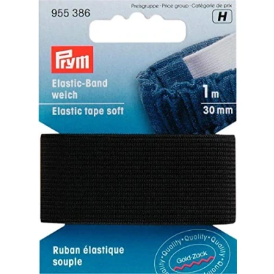 Afbeelding van Prym Zwart (30mm) Zacht Elastiek Band 1x1m