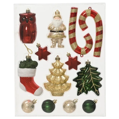 Afbeelding van Decoris Kestballen Mix Box Kerstboomversiering Goud Groen Rood 13 stuks 7 Assortiment