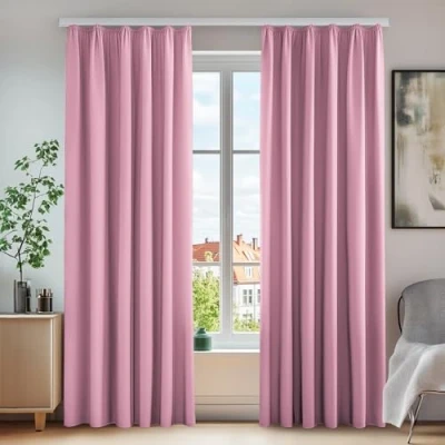 Afbeelding van Deconovo 2 gordijnen voor huis, woonkamer, kinderkamer, decoratie, rimpelband, binnen, raam, keuken, 140 x 220 cm, verduisteringsgordijn, deurhuis, roze