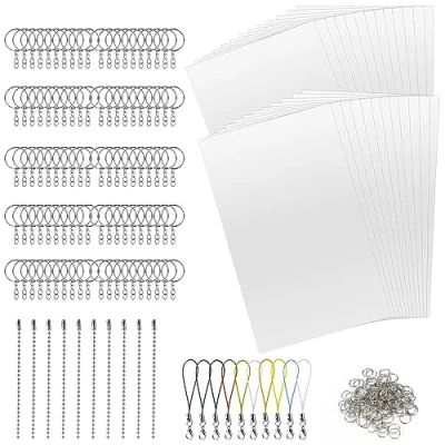 Afbeelding van krimpfolie set 245 stuks, om te knutselen, inclusief A4 krimppapier, sleutelhanger, gedeelde sluiting, karabijnsluiting, parelketting, transparant grof membraan