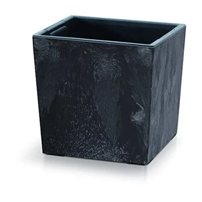 Afbeelding van 2 in 1 bloempot met inzetstuk, plantenbak, bloembak, betonlook, kunststof, 24 cm x 23,5 (antraciet)