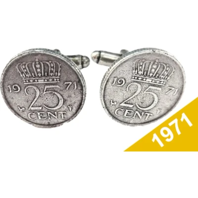 Afbeelding van Manchetknopen Kwartje 1971 Verzilverd Uniek en Stijlvol Sieraad met Jaartal Cadeau Geboortejaar Alle Jaartallen Beschikbaar Doorsnede 1,8 cm