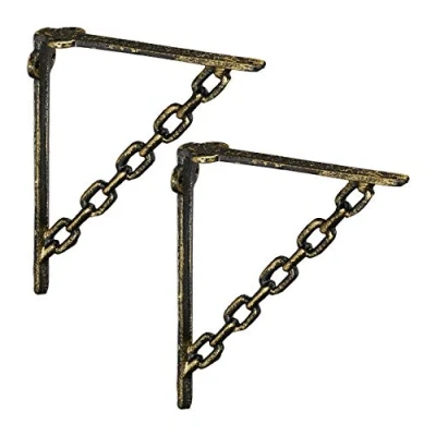 Afbeelding van Relaxdays plankdragers gietijzer, 2 stuks, antiek, vintage schapdragers, ketting design, planksteunen, brons