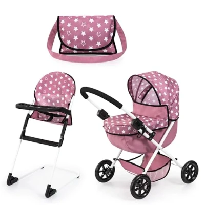 Afbeelding van Bayer Design 13776AB Poppenwagen set, opvouwbaar, zachte handgreep, met kinderstoel, tas