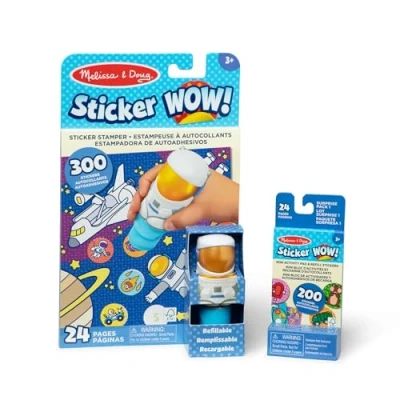 Afbeelding van Melissa &amp; Doug Sticker Wow Astronaut pakket 24 pagina&#039;s, stempel, mini activiteitenblok, 500 stickers, verzamelfiguur en fidget speelgoed, meerkleurig, 50945