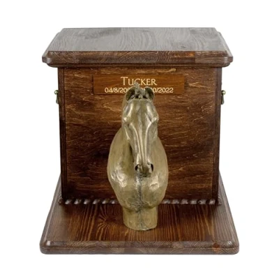 Afbeelding van Art Dog Grote Urn voor Paardenas Handgemaakt Houten Gedenkteken met Aanpasbaar Koud Gegoten Bronzen Beeld 9,4 x 7,3 8,9 Hannoveraans paard GROOT