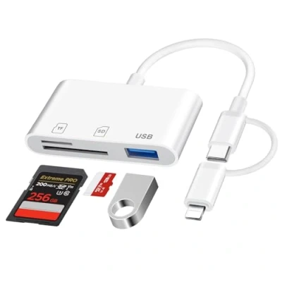 Afbeelding van SD kaartlezer voor iPhone [Apple MFi gecertificeerd] 3 in 2 kaartadapter USB C Lightning naar SD/Micro SD/USB, geheugenkaartadapter, 16/15/14 iPad Android