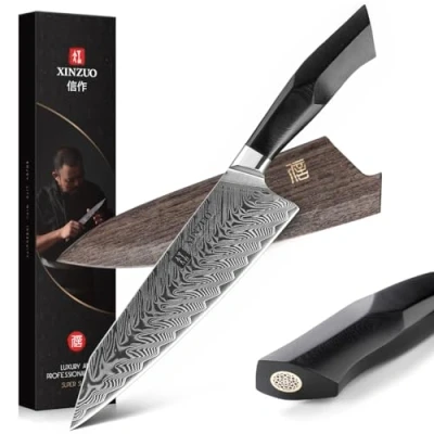 Afbeelding van XINZUO Damascus stalen koksmes, 21.5 cm Kiritsuke koksmes professioneel gesmeed Gyuto keukenmes, handgreep van militaire kwaliteit G10 met magnetische schede Feng serie