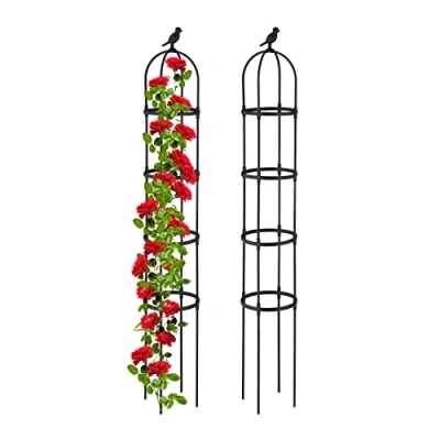 Afbeelding van Relaxdays plantensteun 188x30 set van 2 klimsteun met vogel obelisk metaal zwart