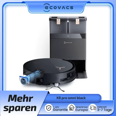 Afbeelding van ECOVACS DEEBOT X8 Pro OMNI Robotstofzuiger, 18000 Pa, onmiddellijke automatische wastechnologie, Ozmo roller, reiniging met heet water 40 75 C, reinigingsoplossing