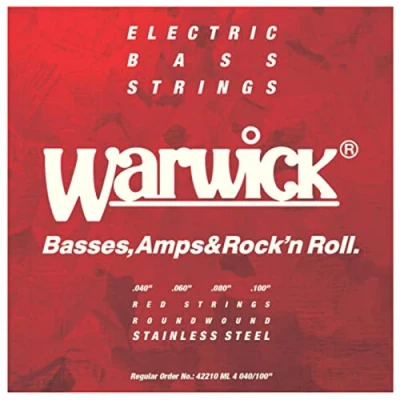 Afbeelding van Warwick bas snaren,4er,40 100,rood Stainless Steel Snarenset voor 4 string basgitaar