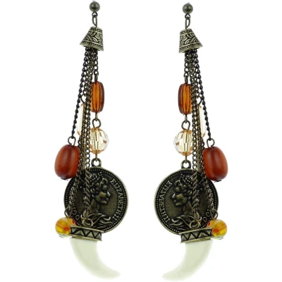 Afbeelding van Behave Oorbellen goud kleur met hangers en tand