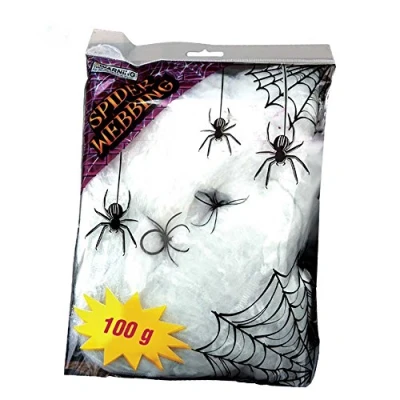 Afbeelding van Fiestas Decoratie spinnenweb/spinrag met spinnen 100 gram wit Halloween/horror versiering Feestdecoratievoorwerp