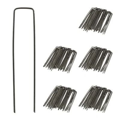 Afbeelding van Relaxdays grondpennen set van 250, gronddoekpennen, 15 cm, Ø 2mm, tentharingen in u vorm, onverzinkt staal, antraciet
