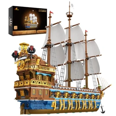 Afbeelding van JMBricklayer 40103 Klembouwstenen voor piratenschip, bouwstenen van de koninklijke vloot zon, verzameling scheepsmodellen volwassenen en kinderen