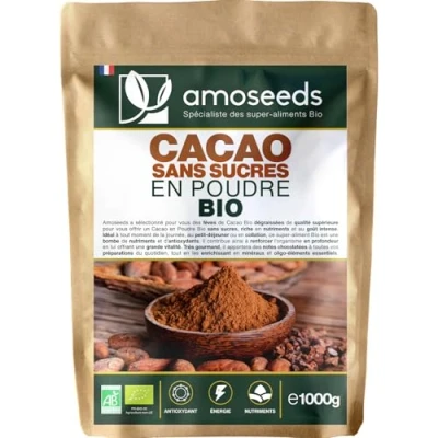 Afbeelding van Cacaopoeder zonder suiker, biologisch poeder 1 kg, 100% ontvette cacaobonen, intensieve chocoladesmaak, premium kwaliteit