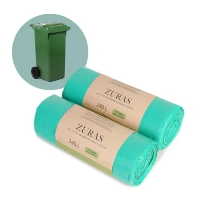 Afbeelding van ZURAS® 240 liter afvalzakken voor organisch afval 20 composteerbare, biologisch afbreekbare op plantaardige basis, DIN en 13432 gecertificeerd getest, scheurvast waterdicht
