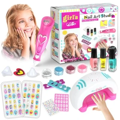 Afbeelding van UCAMP Nagelstudio Voor Kinderen,Meisjes,Kindernailartset,Kindernagellakset Met Nageldroger, Kinderknutselset,Voor Meisjes Van 6 12 Jaar,Verjaardag,Kerstcadeau,Inclusief Stickers,Manicure