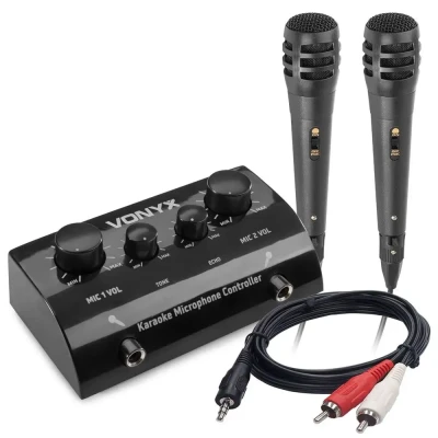Afbeelding van Vonyx AV430B karaoke set met telefoonkabel en 2x microfoon Zwart