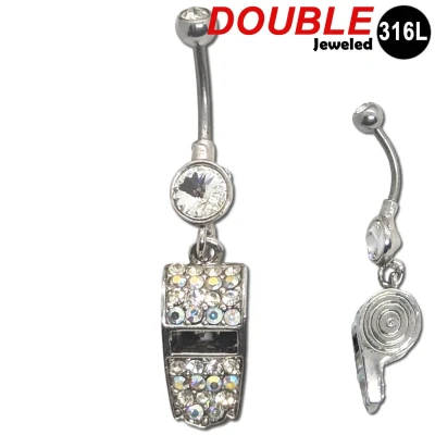 Afbeelding van Navelpiercing Chirurgisch staal Fluitje CZ Zirconia stenen Double Jeweled