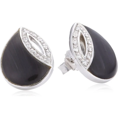 Afbeelding van Orphelia Oorbel Black Cateye Zirconium Sterling Zilver 925