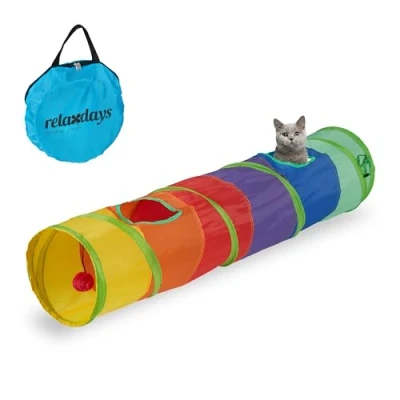 Afbeelding van Relaxdays kattentunnel opvouwbaar 115 x 25 cm speeltunnel katten met tas pop up