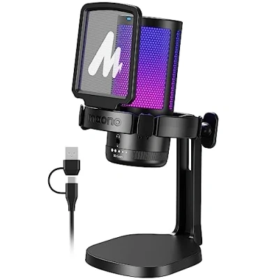 Afbeelding van MAONO DGM20 Gaming microfoon, ruisonderdrukkende condensatormicrofoon voor streaming podcast studio, USB microfoon PS5/PS4/Mac met besturbaar RGB licht, One Touch mute schakeling, gain regelaar,