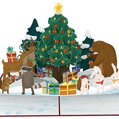 Afbeelding van papercrush® Pop up kaart Kerstmis in het bos 3D kerstkaart met dieren voor kinderen (meisjes of jongens) kerstbillet dennenboom en bosdieren vrouwen incl. envelop