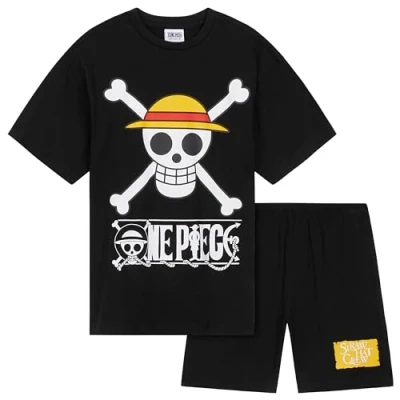 Afbeelding van One Piece Korte pyjamaset voor jongens, ademende loungekleding Anime cadeaus (Zwart, 11 12 Jaar)