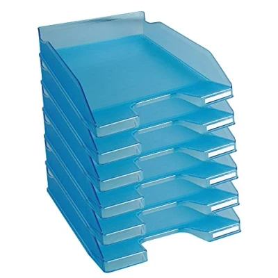 Afbeelding van Exacompta ref. 11336D Set van 6 Brievenbakken COMBO MIDI Afmetingen: 34,6 x 25,5x 6,5 cm voor A4 documenten doorzichtige turquoise kleur