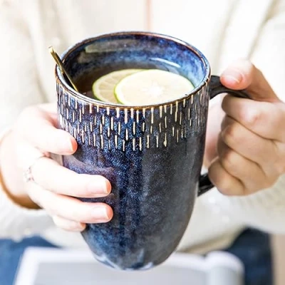 Afbeelding van Koffiemok groot, grote mok 600 ml beker, aardewerk, cappuccinokopjes XXL, keramische capaciteit beker met handvat, porseleinen koffiekop