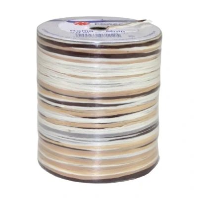 Afbeelding van PRÄSENT C.E. Pattberg Raffia multicolor bastlint bruin wit crème, 50 m cadeaulint om in te pakken, 5 strengen knutselband voor geschenken, accessoires decoreren en knutselen