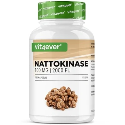 Afbeelding van Nattokinase 180 capsules met elk 100 mg (20.000 FU/g) 6 maanden voorraad laboratorium getest hoge dosering veganistisch van GMO vrije soja