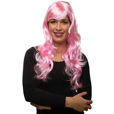 Afbeelding van Sexy lang haar dames pruik krullend/golvend voor carnaval Motto Party 13 kleuren (Roze)