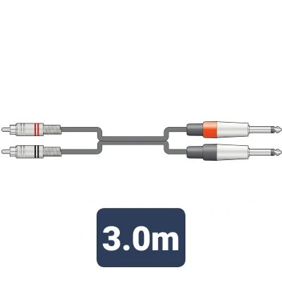 Afbeelding van 2 x 6.3mm mono Jack pluggen RCA audiokabel 3 meter