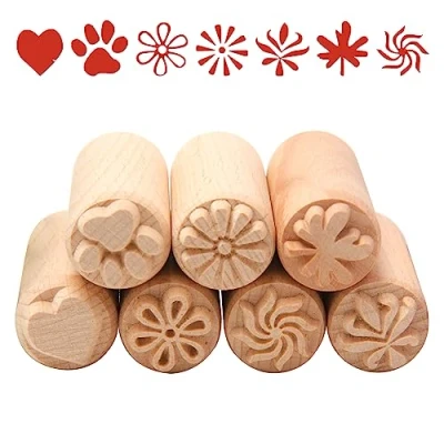 Afbeelding van Sixfolo 10 stuks houten aardewerk stempels kolom hout blok gereedschap natuurlijke met bloempatronen voor klei, plakboek, kaarten maken, ambachten (5 x