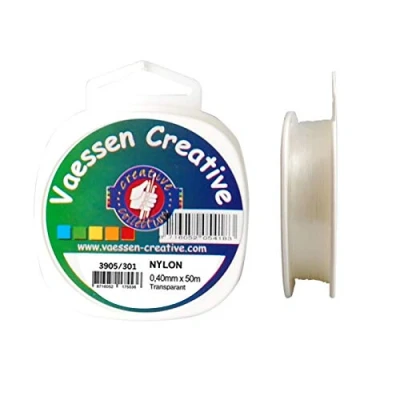 Afbeelding van Vaessen Creative Nylondraad, transparant, 0,4 mm x 50 m spoel, scheurvast nylon koord, band, perlondraad, vislijn voor knutselen, naaien, inrijgen van kralen en ophangen decoratieve
